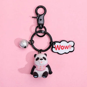 3D Pet Dog Bulldog Panda Car Keychain Lovely Pug Steel Wire Keyring