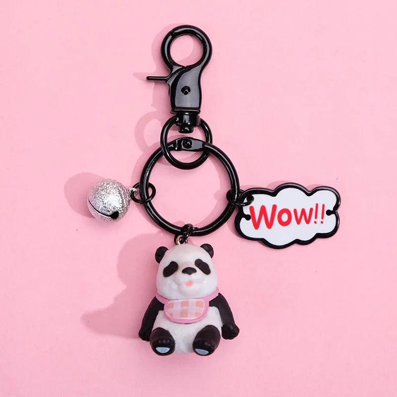 3D Pet Dog Bulldog Panda Car Keychain Lovely Pug Steel Wire Keyring