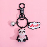 3D Pet Dog Bulldog Panda Car Keychain Lovely Pug Steel Wire Keyring