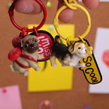 3D Pet Dog Bulldog Panda Car Keychain Lovely Pug Steel Wire Keyring