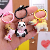 3D Pet Dog Bulldog Panda Car Keychain Lovely Pug Steel Wire Keyring