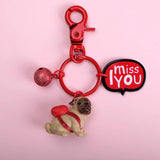 3D Pet Dog Bulldog Panda Car Keychain Lovely Pug Steel Wire Keyring