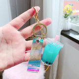 Liquid Crystal Milk Tea Cup Keychain Quicksand Glitter Key Ring D567