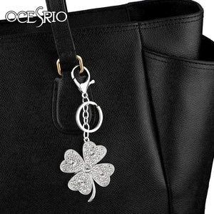 Big Four-leaf Clover Keychain Crystal Silver Key Chain Pendant Jewelry
