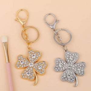 Big Four-leaf Clover Keychain Crystal Silver Key Chain Pendant Jewelry