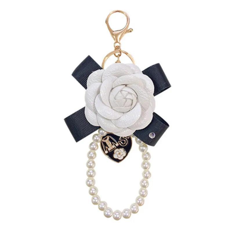 Pearl Camellia Keychain Pendant Bag Decoration Pearl Chain Keychains For Woman