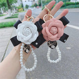 Pearl Camellia Keychain Pendant Bag Decoration Pearl Chain Keychains For Woman