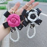 Pearl Camellia Keychain Pendant Bag Decoration Pearl Chain Keychains For Woman