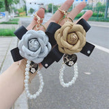 Pearl Camellia Keychain Pendant Bag Decoration Pearl Chain Keychains For Woman