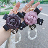 Pearl Camellia Keychain Pendant Bag Decoration Pearl Chain Keychains For Woman