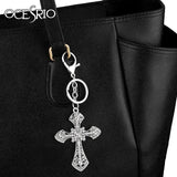 Big Rhinestones Crystal Metal Cross Keychain Silver Bag Car Key Chain