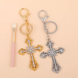 Big Rhinestones Crystal Metal Cross Keychain Silver Bag Car Key Chain