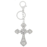Big Rhinestones Crystal Metal Cross Keychain Silver Bag Car Key Chain