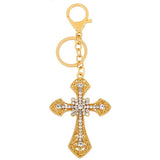 Big Rhinestones Crystal Metal Cross Keychain Silver Bag Car Key Chain