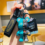 Funny Half Skull Body Mechanical Bear Keychain Punk Animal Keyring
