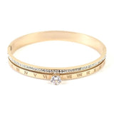 Double Layer CZ Crystal Bracelets Open Cuff Roman Numerals Bangles
