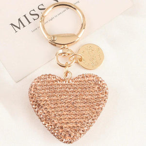 Peach Heart Rhinestone Keychain Crystal Keyring Holder Charm
