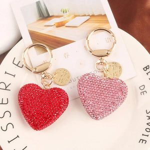 Peach Heart Rhinestone Keychain Crystal Keyring Holder Charm