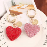 Peach Heart Rhinestone Keychain Crystal Keyring Holder Charm