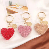 Peach Heart Rhinestone Keychain Crystal Keyring Holder Charm