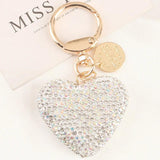 Peach Heart Rhinestone Keychain Crystal Keyring Holder Charm