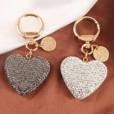 Peach Heart Rhinestone Keychain Crystal Keyring Holder Charm