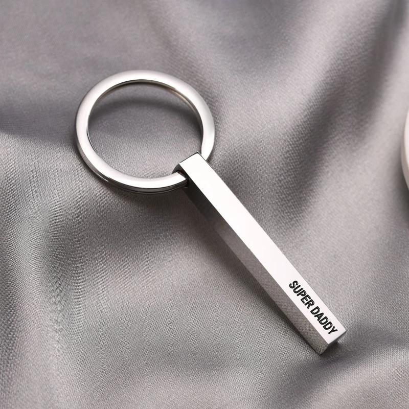 DADDY Keychains for Men, Stainless Steel Bar Keychain To Dad Drive Safe Gift