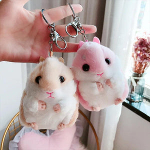 Fluffy Mini Hamster Doll Keychain Faux Fur Pom Pom Keyring Charm Gift