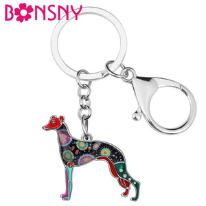 Enamel Metal Whippet Dog Key Chain Anime Animal Key Ring Handbag Car Key Holder