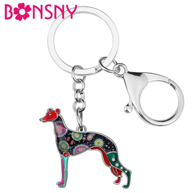Enamel Metal Whippet Dog Key Chain Anime Animal Key Ring Handbag Car Key Holder