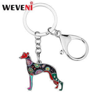 Enamel Metal Whippet Dog Key Chain Anime Animal Key Ring Handbag Car Key Holder