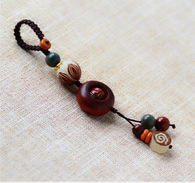 Rosewood Transfer Bead Keychain Ebony Wood Wishful Lucky Pendant