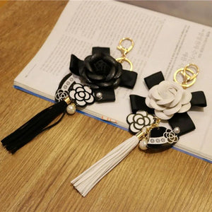 Camellia PU Leather Tassel Keychain Bag Pendant
