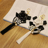 Camellia PU Leather Tassel Keychain Bag Pendant