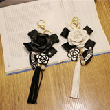 Camellia PU Leather Tassel Keychain Bag Pendant