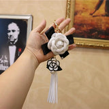 Camellia PU Leather Tassel Keychain Bag Pendant