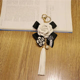 Camellia PU Leather Tassel Keychain Bag Pendant