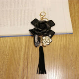 Camellia PU Leather Tassel Keychain Bag Pendant