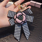Houndstooth Ribbon Bowknot Camellia Rose Keychain Pendant Set