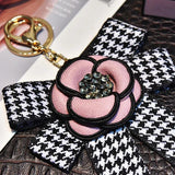 Houndstooth Ribbon Bowknot Camellia Rose Keychain Pendant Set
