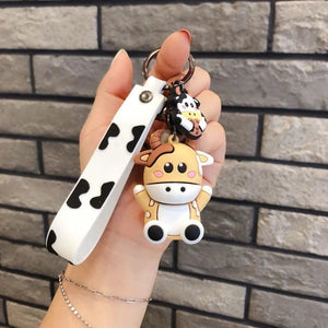 Silicone Animal Cows Key Chain Ring Bag Pendant Christmas Present