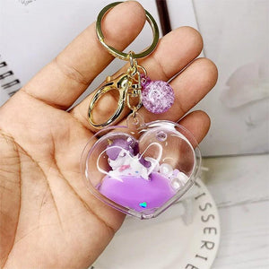 Unicorn Peach Heart Keychain Girl Heart Liquid Quicksand Drift Bottle Pendant