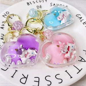 Unicorn Peach Heart Keychain Girl Heart Liquid Quicksand Drift Bottle Pendant