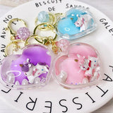 Unicorn Peach Heart Keychain Girl Heart Liquid Quicksand Drift Bottle Pendant