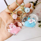 Unicorn Peach Heart Keychain Girl Heart Liquid Quicksand Drift Bottle Pendant
