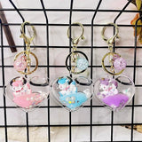 Unicorn Peach Heart Keychain Girl Heart Liquid Quicksand Drift Bottle Pendant