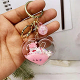 Unicorn Peach Heart Keychain Girl Heart Liquid Quicksand Drift Bottle Pendant