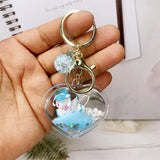 Unicorn Peach Heart Keychain Girl Heart Liquid Quicksand Drift Bottle Pendant
