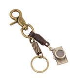 Vintage Antique Bronze Leather Keychain & Keyring Camera Bear Robot Pendant