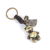 Vintage Antique Bronze Leather Keychain & Keyring Camera Bear Robot Pendant